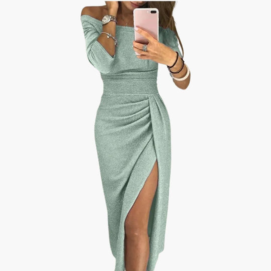 Women's Evening Gown with Off-Shoulder Design and Side Split