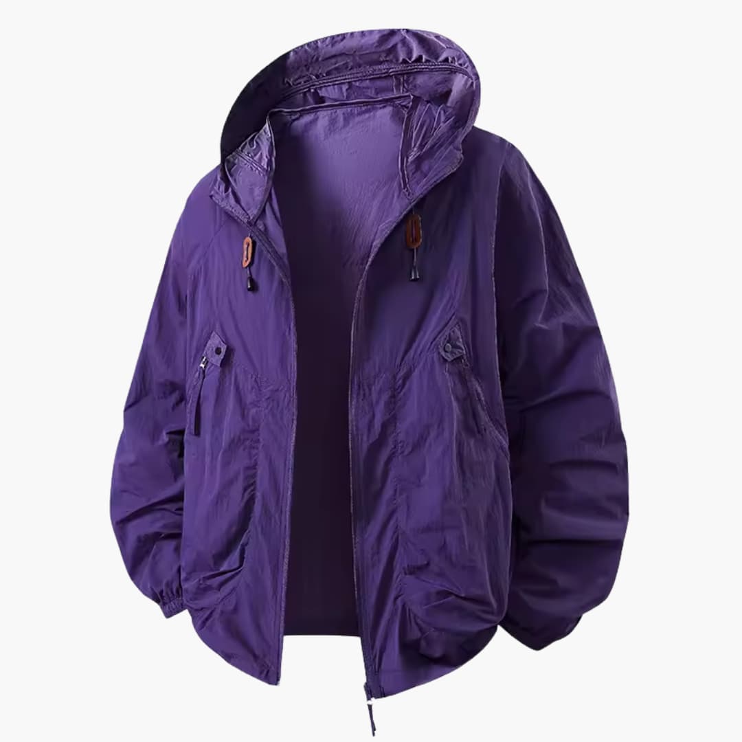 Unisex Windbreaker Jacket with Hood and Zippered Pockets
