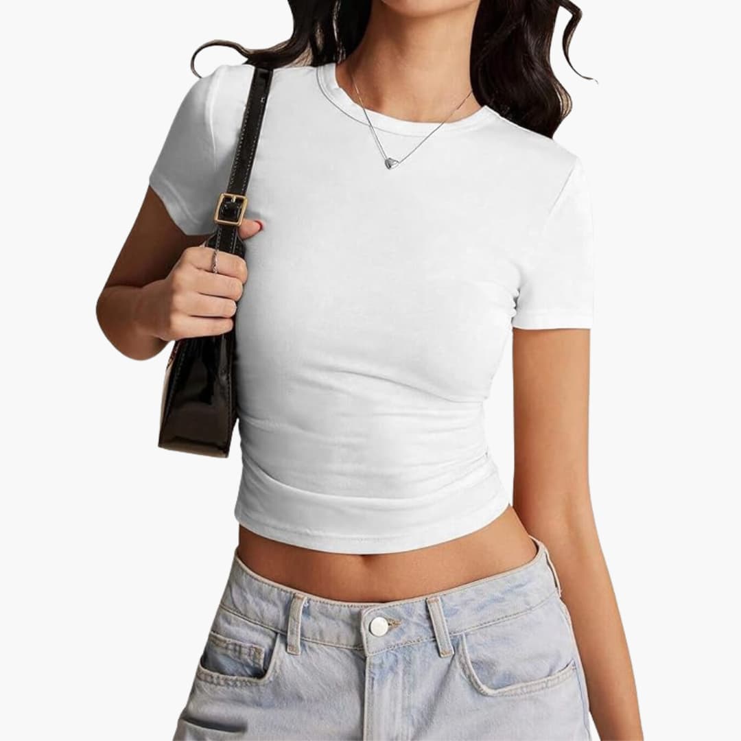 Women's Cropped Top with Crew Neck and Slim Fit