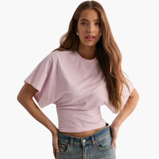 Women's Cropped T-shirt with Round Neckline and Fitted Wais