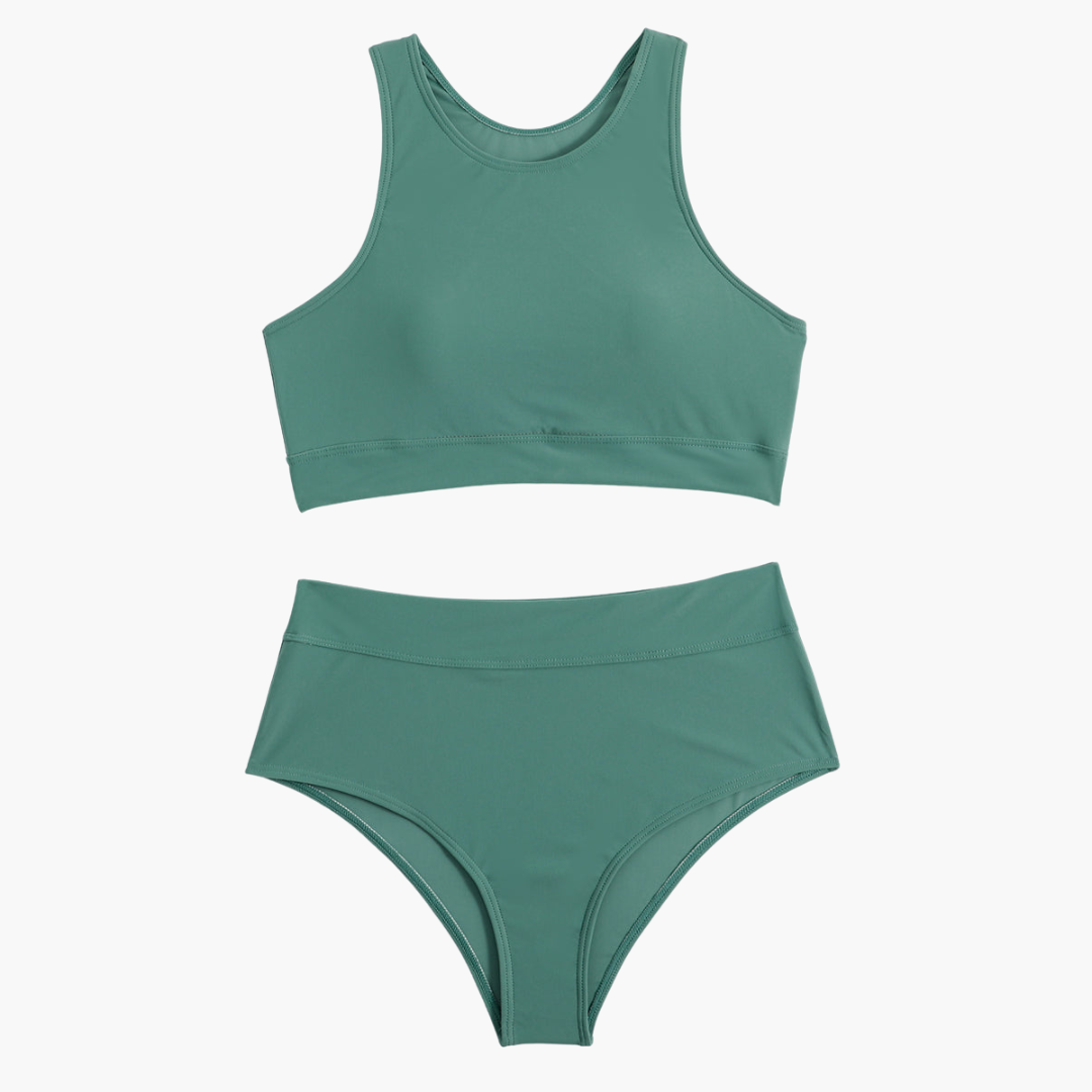 Women’s Bikini Set with Bustier Top and High-Waisted Bottoms