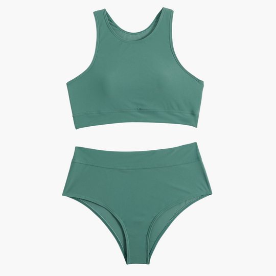 Women’s Bikini Set with Bustier Top and High-Waisted Bottoms