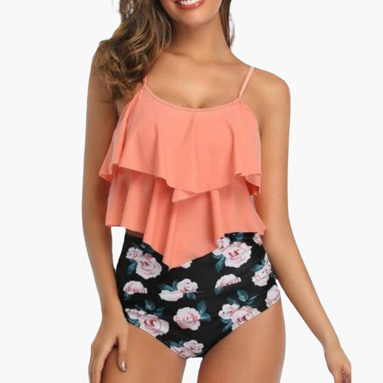 Women’s Tankini Set with Ruffle Top and High - Waisted Bottoms