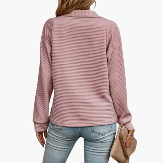Women’s Jumper with Quarter-Zip Neckline and Ribbed Knit Texture