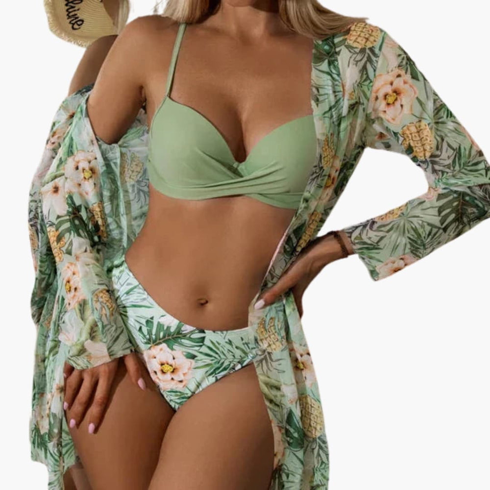 Women’s Bikini Set with Sarong and Integrated Shaping Panel