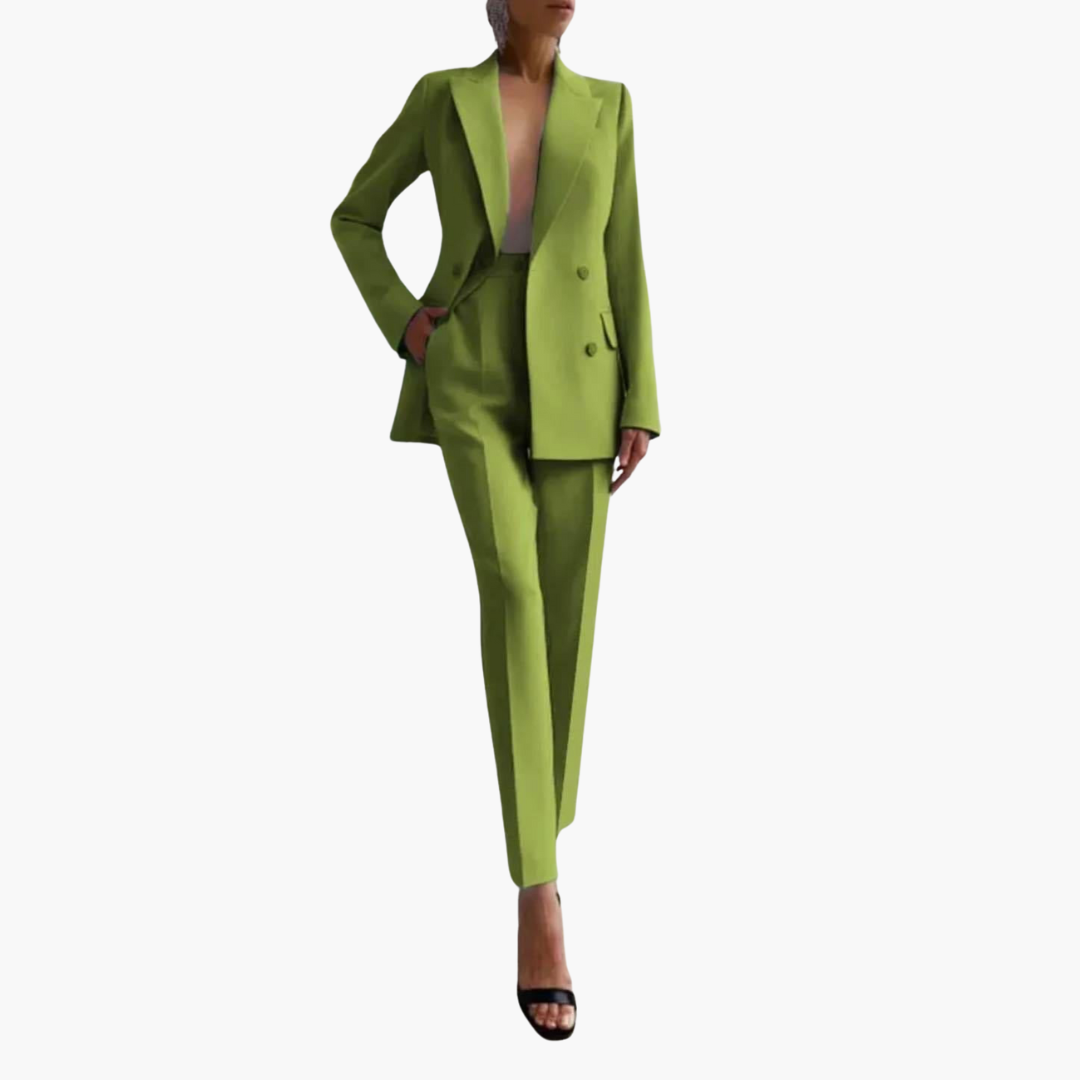 Women's Blazer Set with Notched Lapel and Straight Leg Trousers
