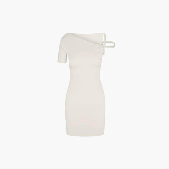 Women’s Mini Dress with Asymmetrical Neckline and Single Short Sleeve