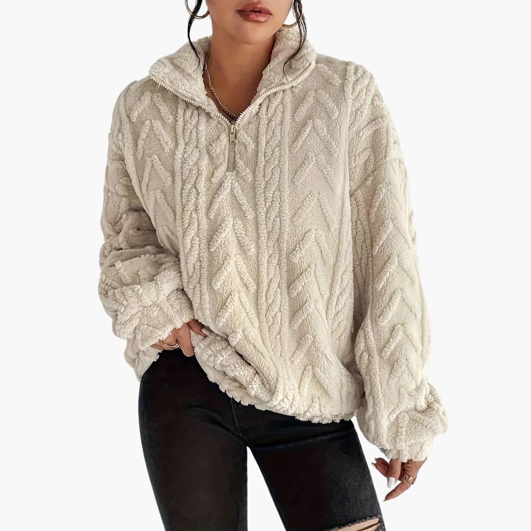 Cable-Knit Fleece Pullover - Women's Cozy Long Sleeve Top - Made by Jessica