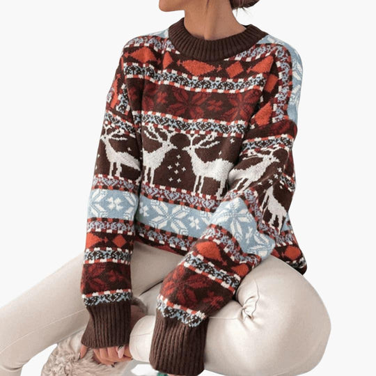 Women’s Jumper with Reindeer Pattern and Long Sleeves