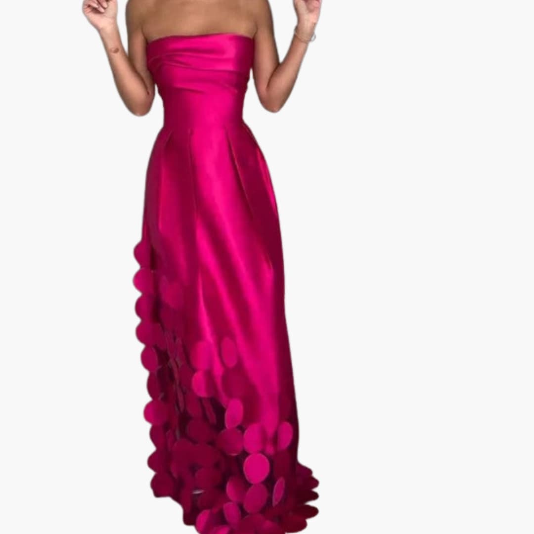 Women's Evening Dress with Strapless Design and Circular Hem Details