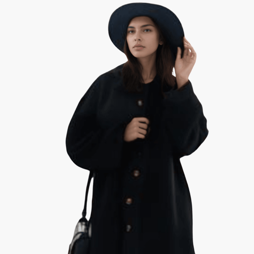 Women Long Hooded Winter Coat with Button-Down Closure and Tailored Fit