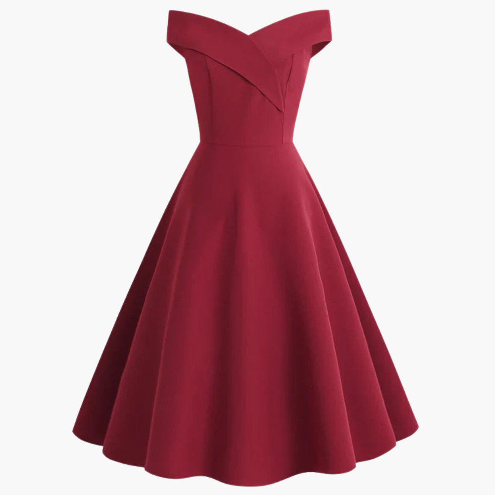 Women’s Off-Shoulder Midi Dress with Fitted Waist