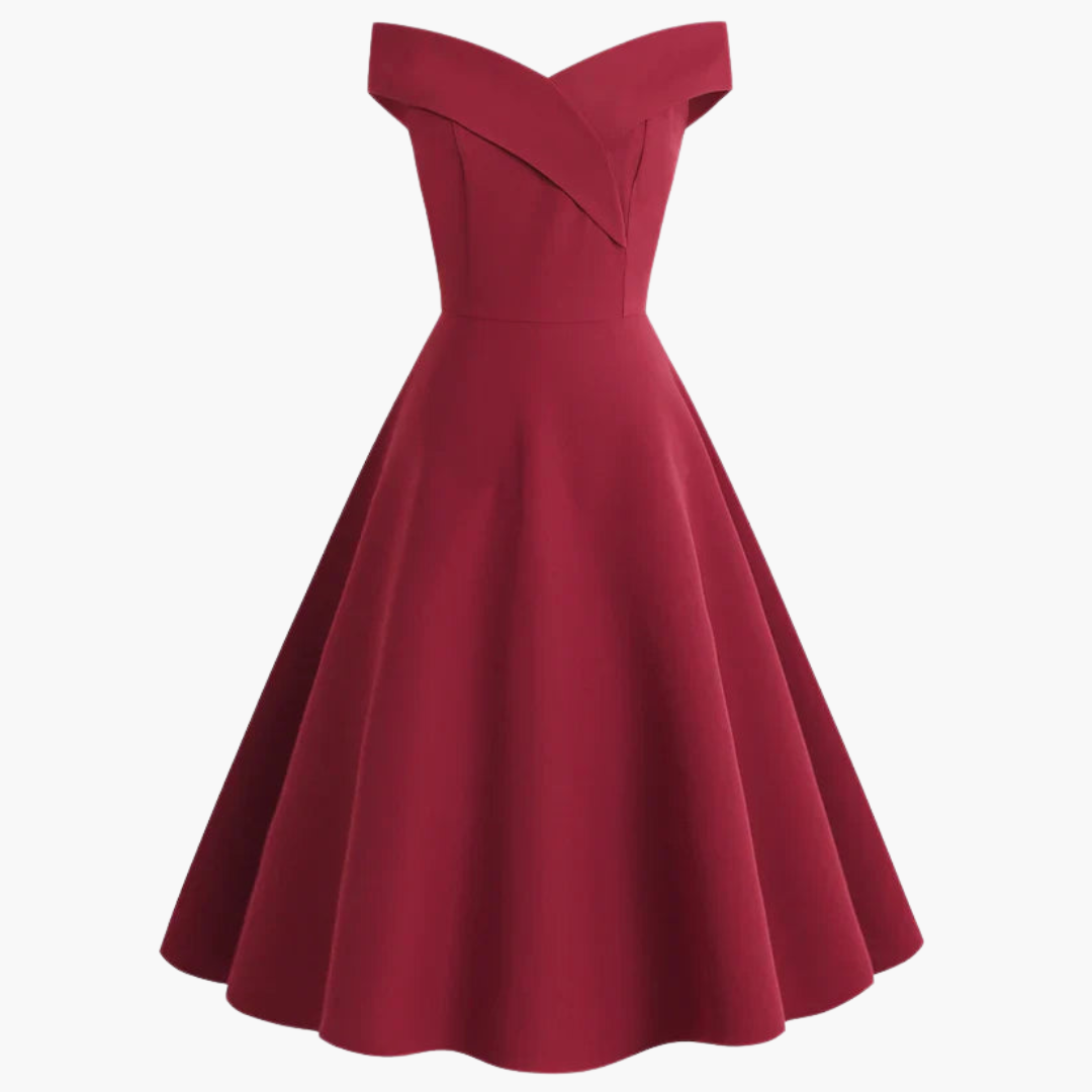 Women’s Off-Shoulder Midi Dress with Fitted Waist