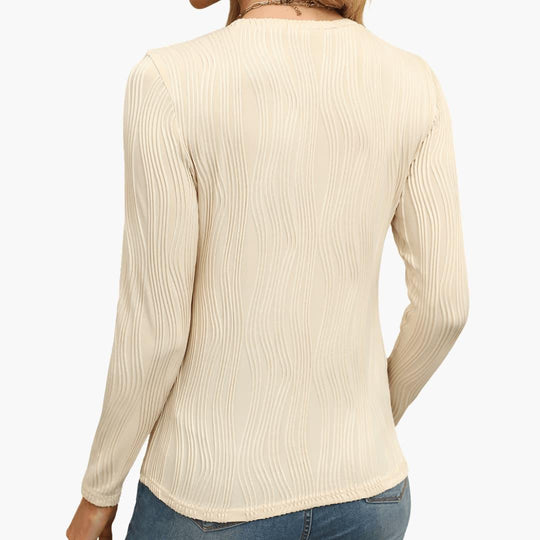 Women's Ribbed Long Sleeve Top with Round Neckline and Fitted Fit