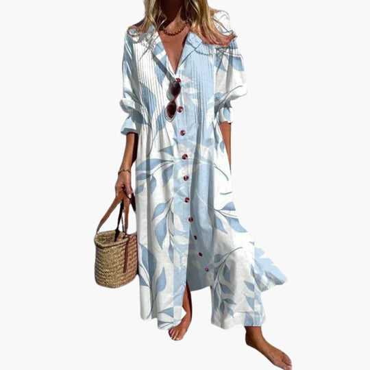 Women’s V-Neck Long Sleeve Ankle-Length Dress