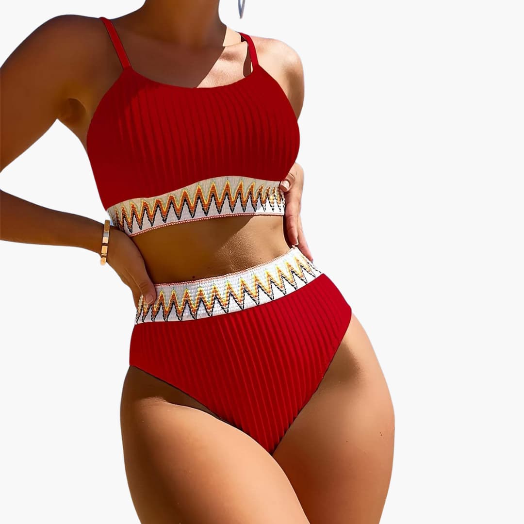 Women’s Bikini Set with Wide Straps and High-Waisted Bottoms