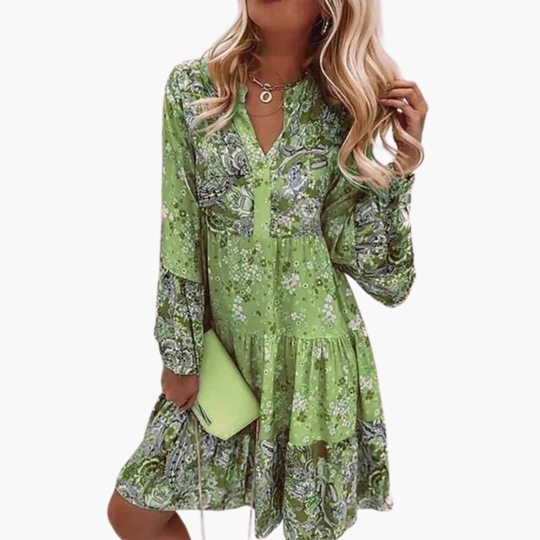 Women's A-Line Dress with V-Neck and Tiered Skirt