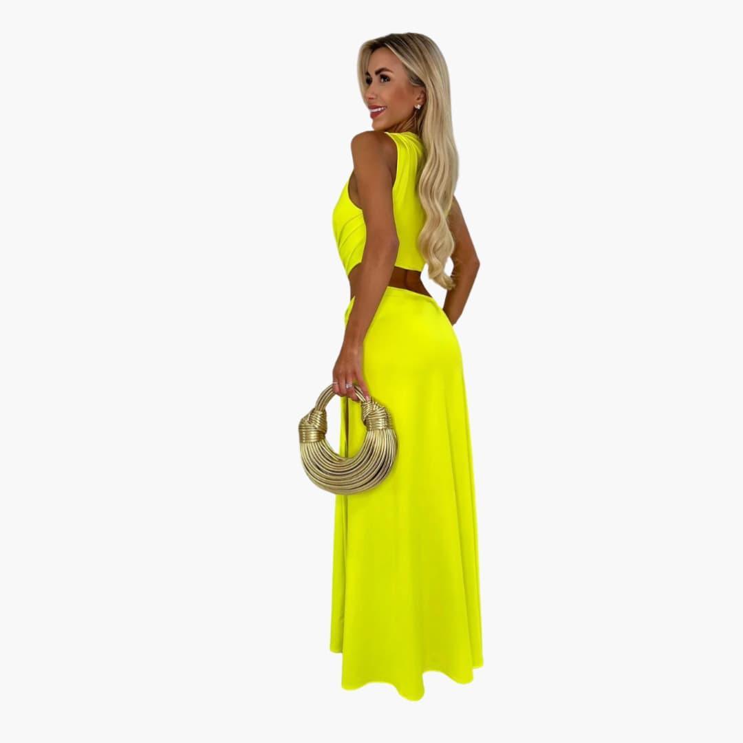 Women's High-Slit Maxi Dress with V-Neck and Cut-Out Detail