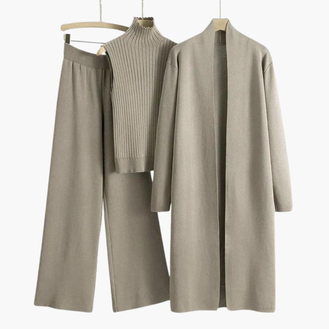 Elegant Ribbed Knit Three-Piece Set