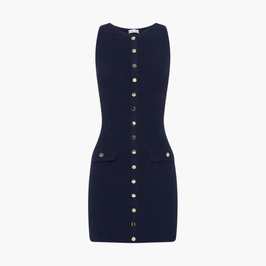 Women's Mini Dress with Button Fastening and Ribbed Texture