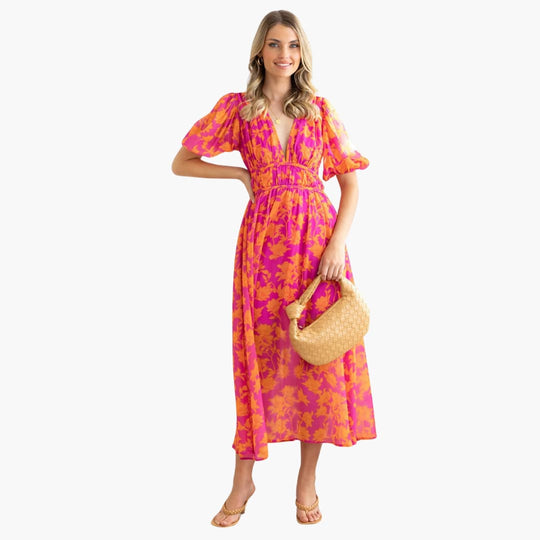 Women’s Maxi Dress with V-Neck and A-Line Skirt