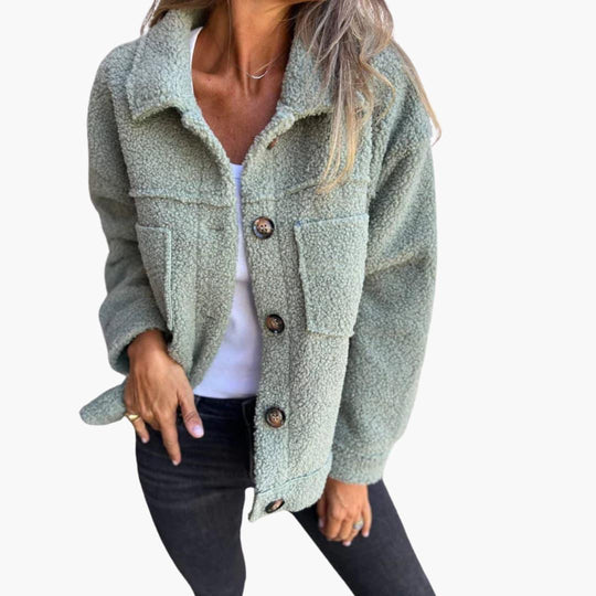 Women’s Cropped Jacket with Button Closure and Long Sleeves