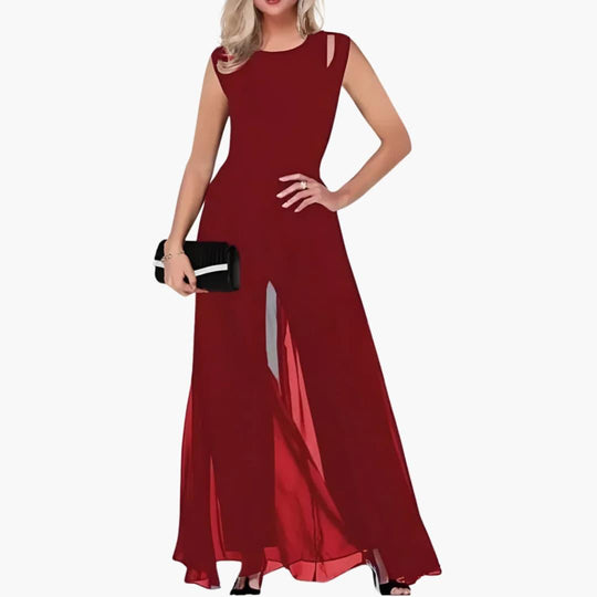 Women's Sleeveless Wide-Leg Jumpsuit with High-Rise Waist and Fluid Draping