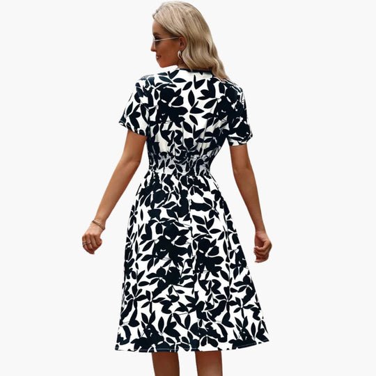 Women's Wrap Dress with V-Neck and Elastic Waist