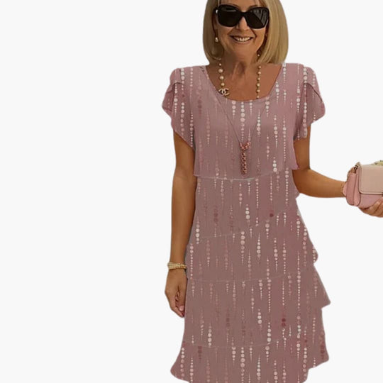 Women's Midi Dress with Round Neck and Tiered Skirt