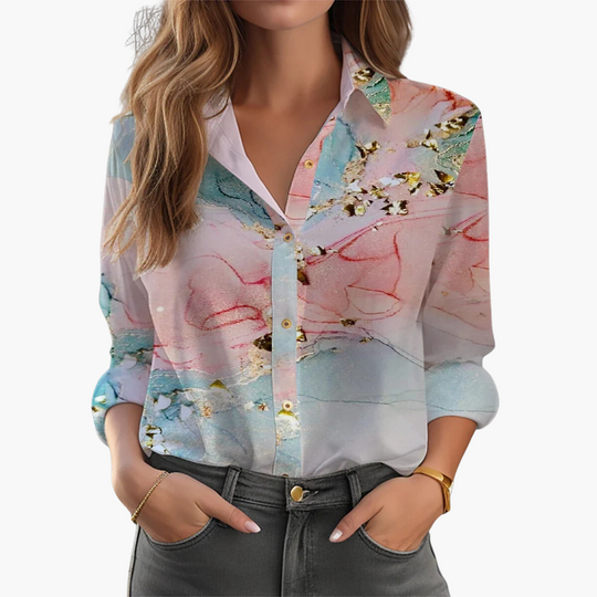 Women’s Button-Up Blouse with Printed Pattern