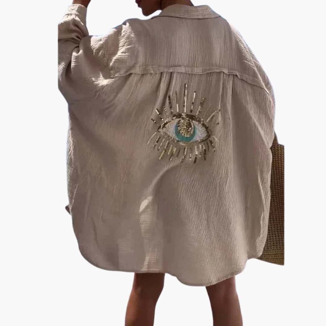 Women’s Oversized Beach Shirt with Collar and Embroidery