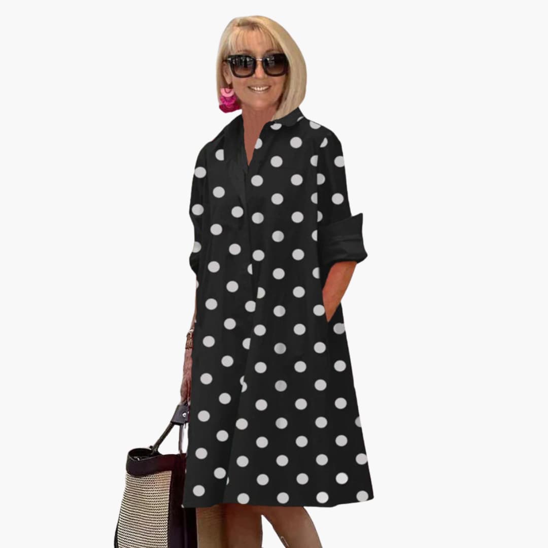 Women's Midi Dress with Shirt Collar and Side Pockets