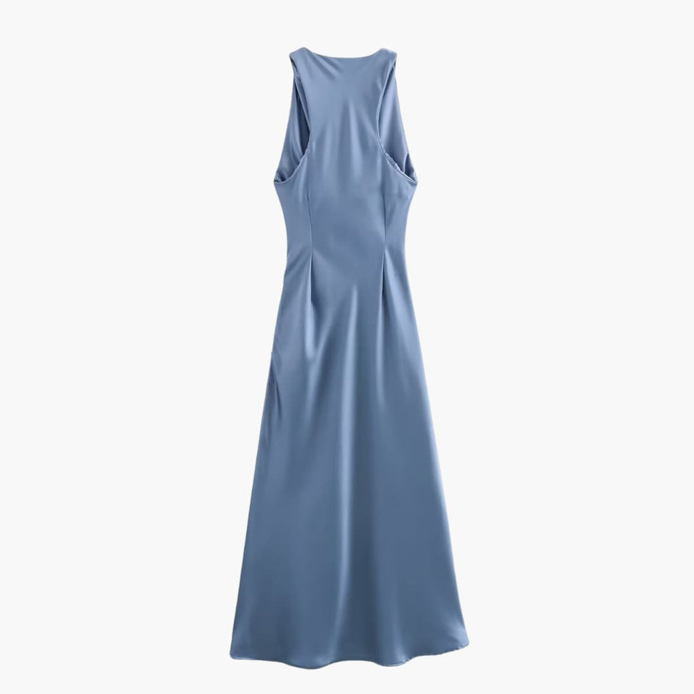 Women’s Satin Cowl Neck Midi Dress with Ruched Waist