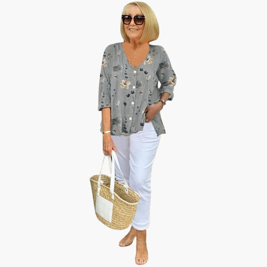 Women's Blouse with V-Neck and Three-Quarter Sleeves