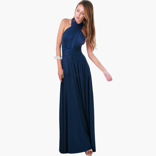 Women’s Convertible Maxi Dress with Backless Design and Adjustable Waist