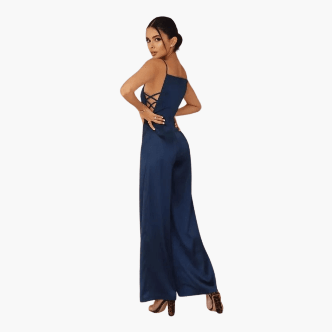 Women's Jumpsuit Dress with Spaghetti Straps and Lace-Up Back