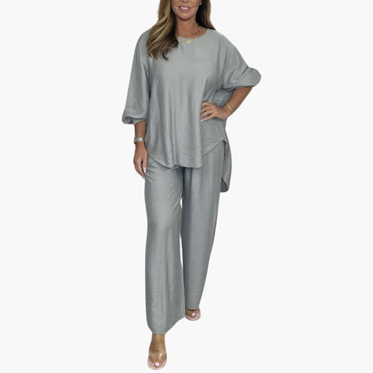 Women's Two-Piece Set with Wide-Leg Trousers and Relaxed Top