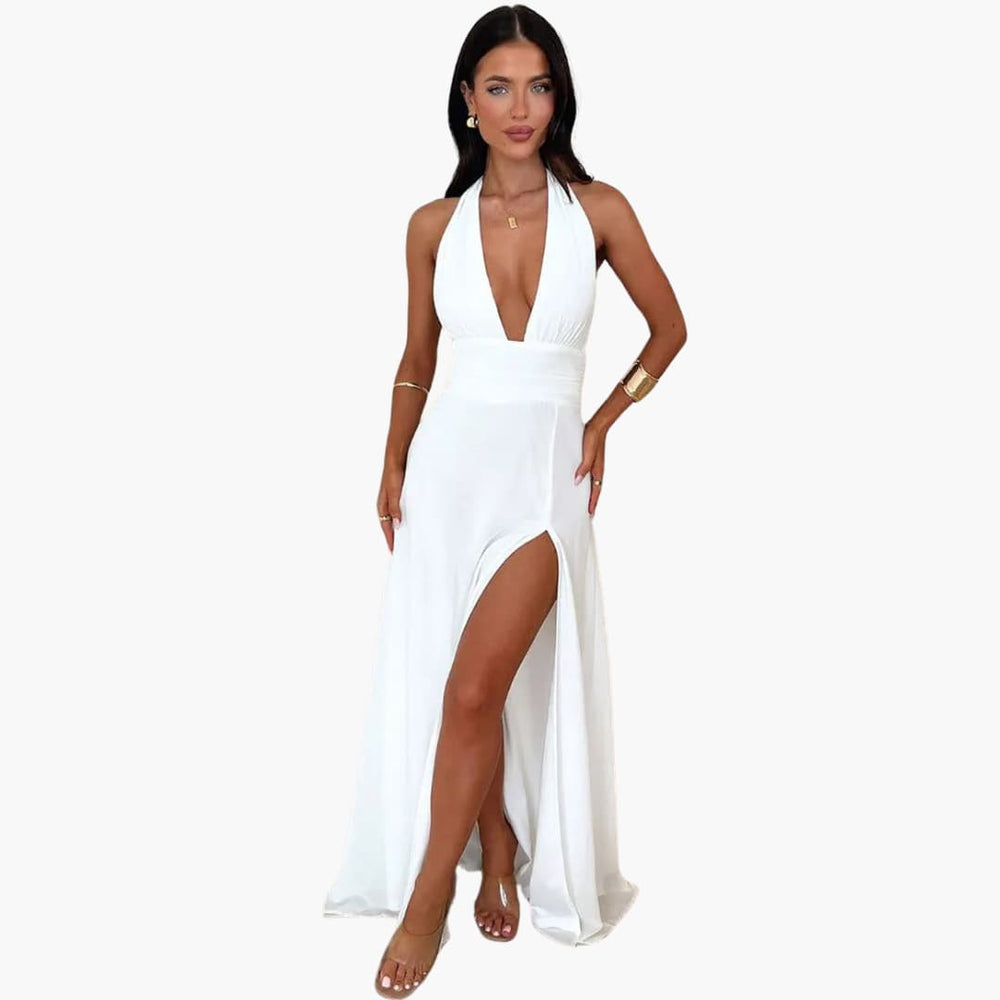 Women’s Maxi Dress with Halter Neck and Front Split