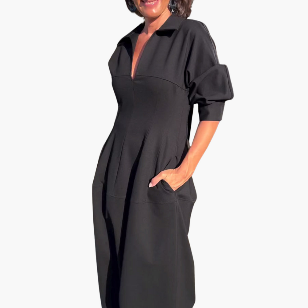 Women’s Midi Dress with Shaped Fit and Flared Skirt