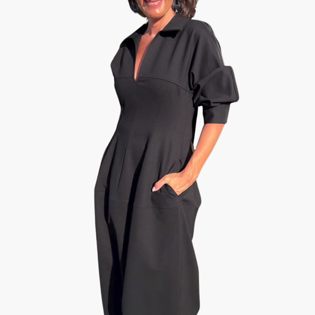 Women’s Midi Dress with Shaped Fit and Flared Skirt