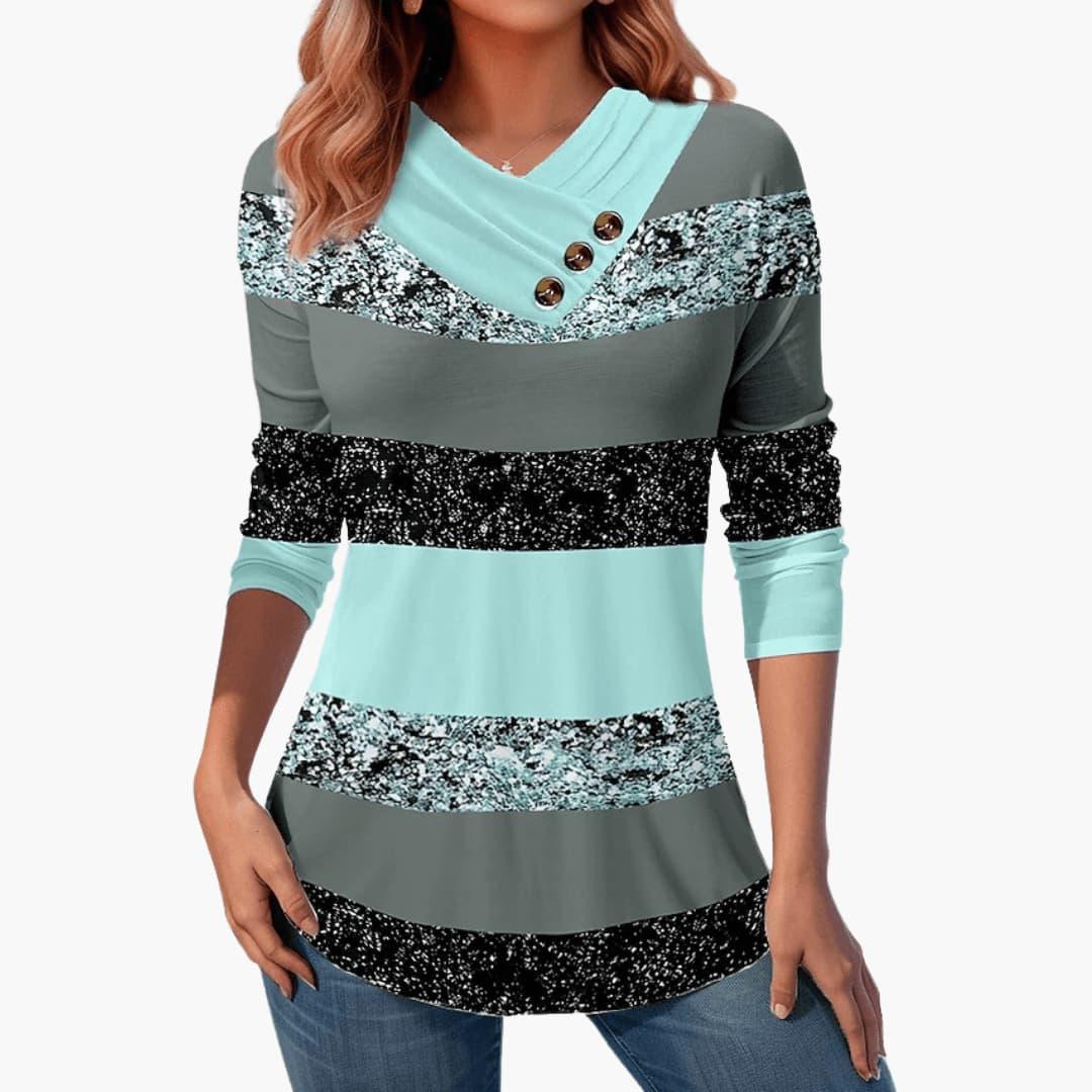 Women’s Casual Top with Striped Pattern and Button Details