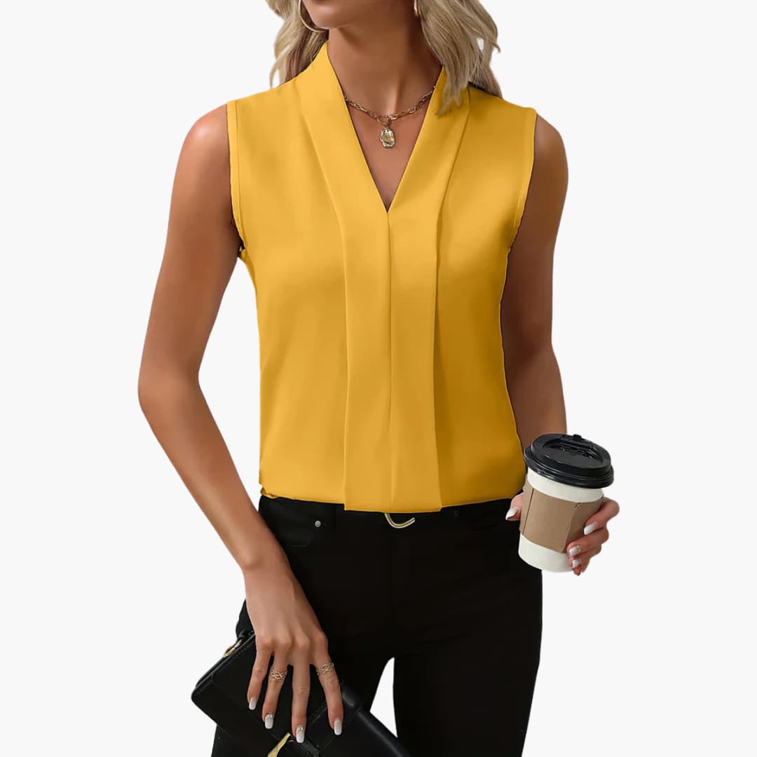 Women’s Sleeveless V-Neck Tank Top with Pleated Front