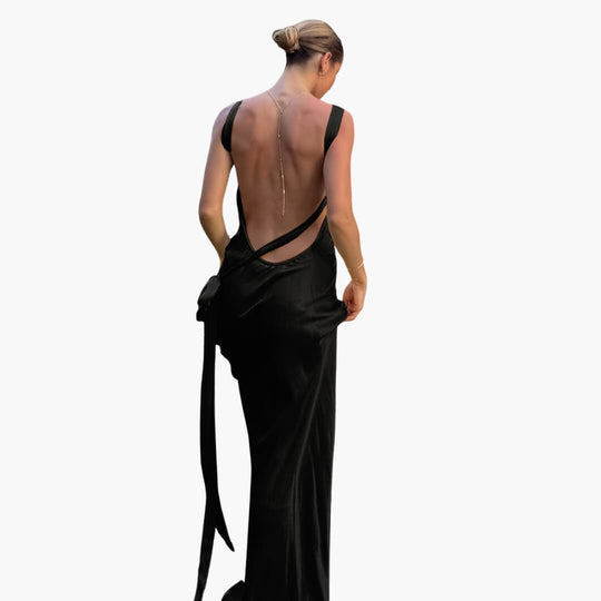 Women’s maxi dress with halter neckline and backless design