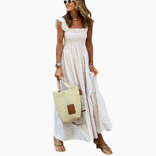 Women’s Maxi Dress with Square Neckline and Tiered Skirt