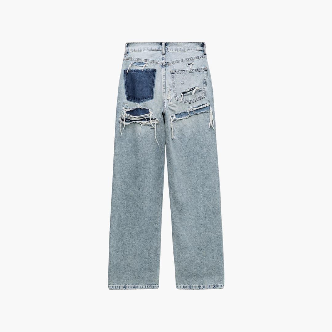 Women's Denim Jeans with Relaxed Fit and Distressed Details