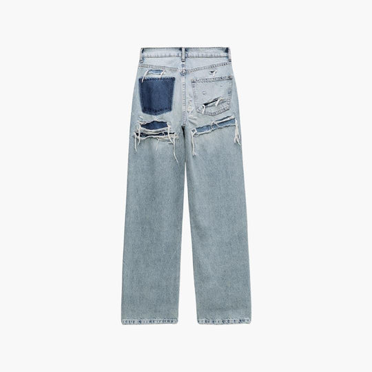 Women's Denim Jeans with Relaxed Fit and Distressed Details