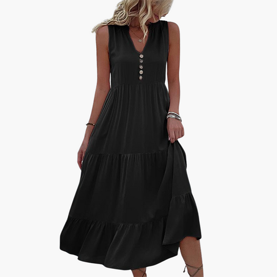 Women's Sundress with High-Waist Silhouette and Ruched Hem