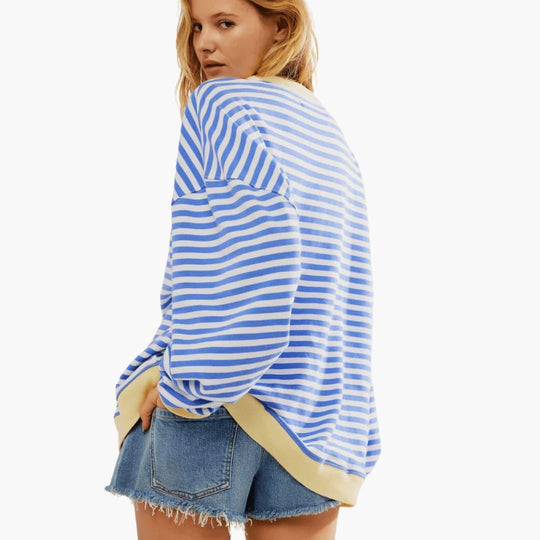Women's Knit Jumper with Striped Pattern and Long Sleeves