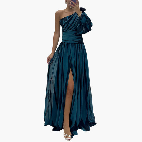 Women’s Maxi Dress with One Shoulder Design and Side Split