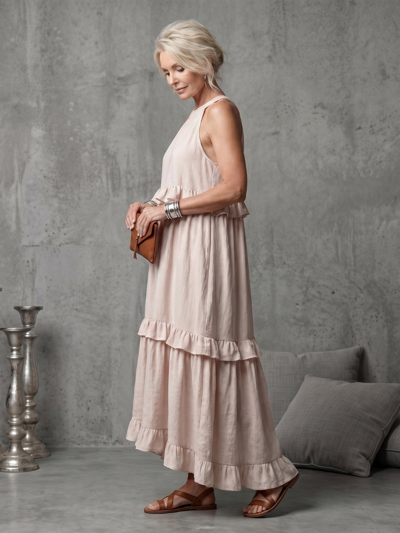 Katia | Tiered Ruffle Halter Maxi Dress